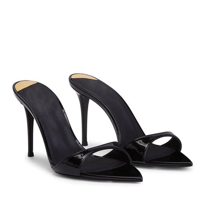 Open-toe pointed-toe high heels 2025 new arrival women's summer stiletto sandals patent leather sexy black outwear sandals