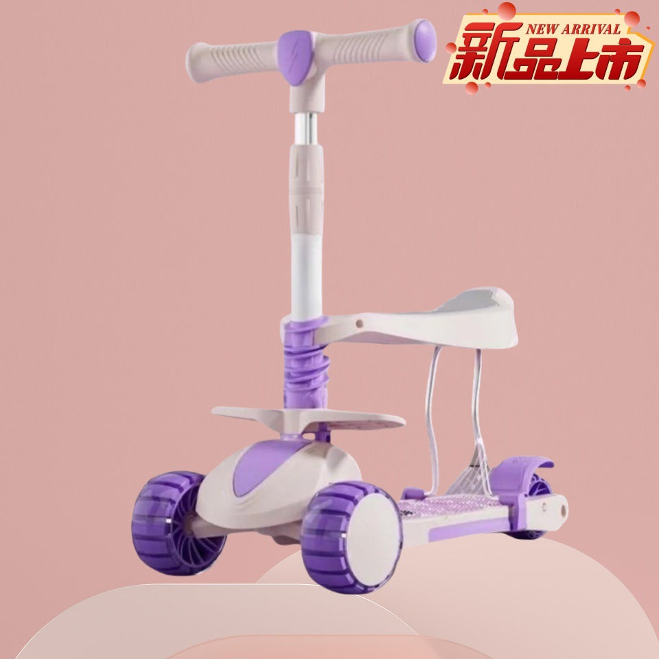 New children can sit and slide three-in-one scooter 2-6 years old baby princess four-wheeler boys and girls - scooter