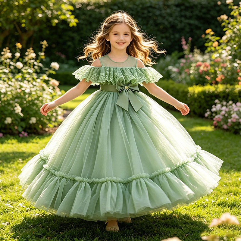 Amazon cross-border girls' dresses wedding dresses off-the-shoulder gowns children's tulle princess dresses piano recital outfits in stock