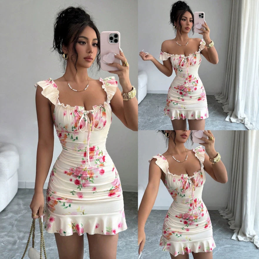 cross-border fashion women's sexy floral 3d slim-fit dress (for us & european markets)