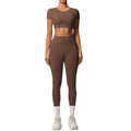 Ready-to-ship cross-border double-sided nylon brushed naked feel tight-fitting activewear yoga set - running & fitness short sleeve two-piece outfit