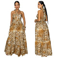 C7769 cross-border  new women's leopard print cutout waist maxi beach dress