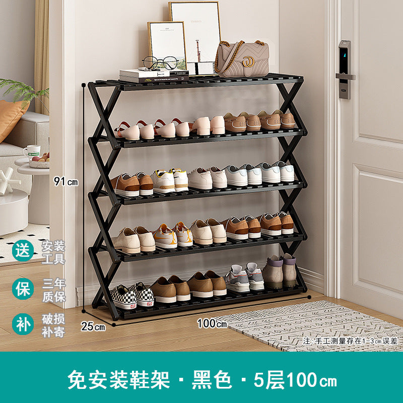 Shoe rack simple door for home multi-layer storage space-saving corner small dust-proof narrow shoe cabinet free of installation