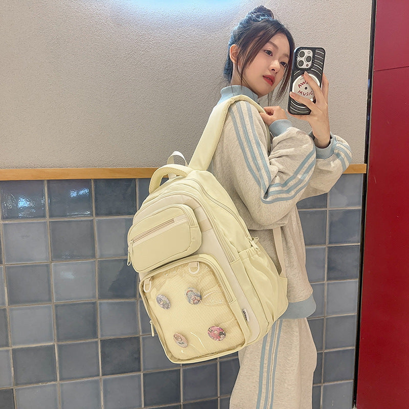2025new arrivaldetachable pencil case school bag transparent flap pocket pantscute pain bag casualpure color female student backpack