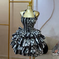 European and american cross-border women's fashion:  autumn new arrivals - sexy and elegant square neck bandeau halter neck printed ruffle trim dress