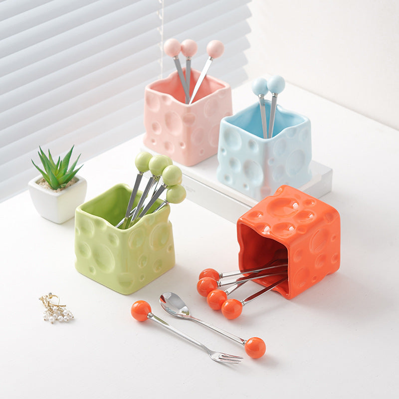 Platform carefully selected ceramic cheese fruit fork suit high-looking fruit fork multi-purpose storage jar factory wholesale