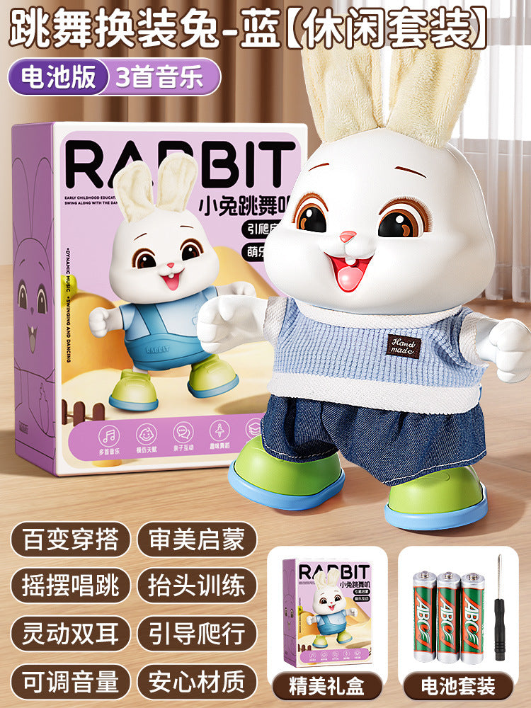 Electric dancing rabbit toy for infants and toddlers - crawling, head-up training, singing, newborn early education, and dress-up fun