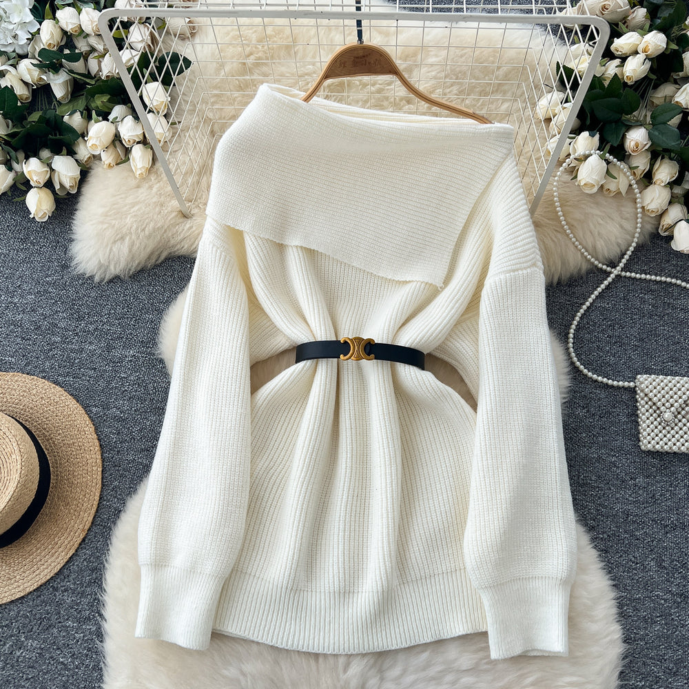 new arrivalfall and wintersweater belt waist easiest for matchfashion one shoulder lapel slimming look chic knittingtops women