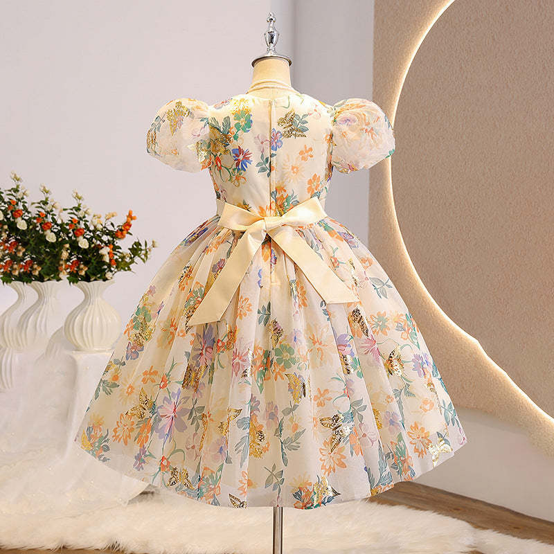 European and american style girls' princess dress - new cross-border export dress with bow, cute, fashionable, and printed women's dress