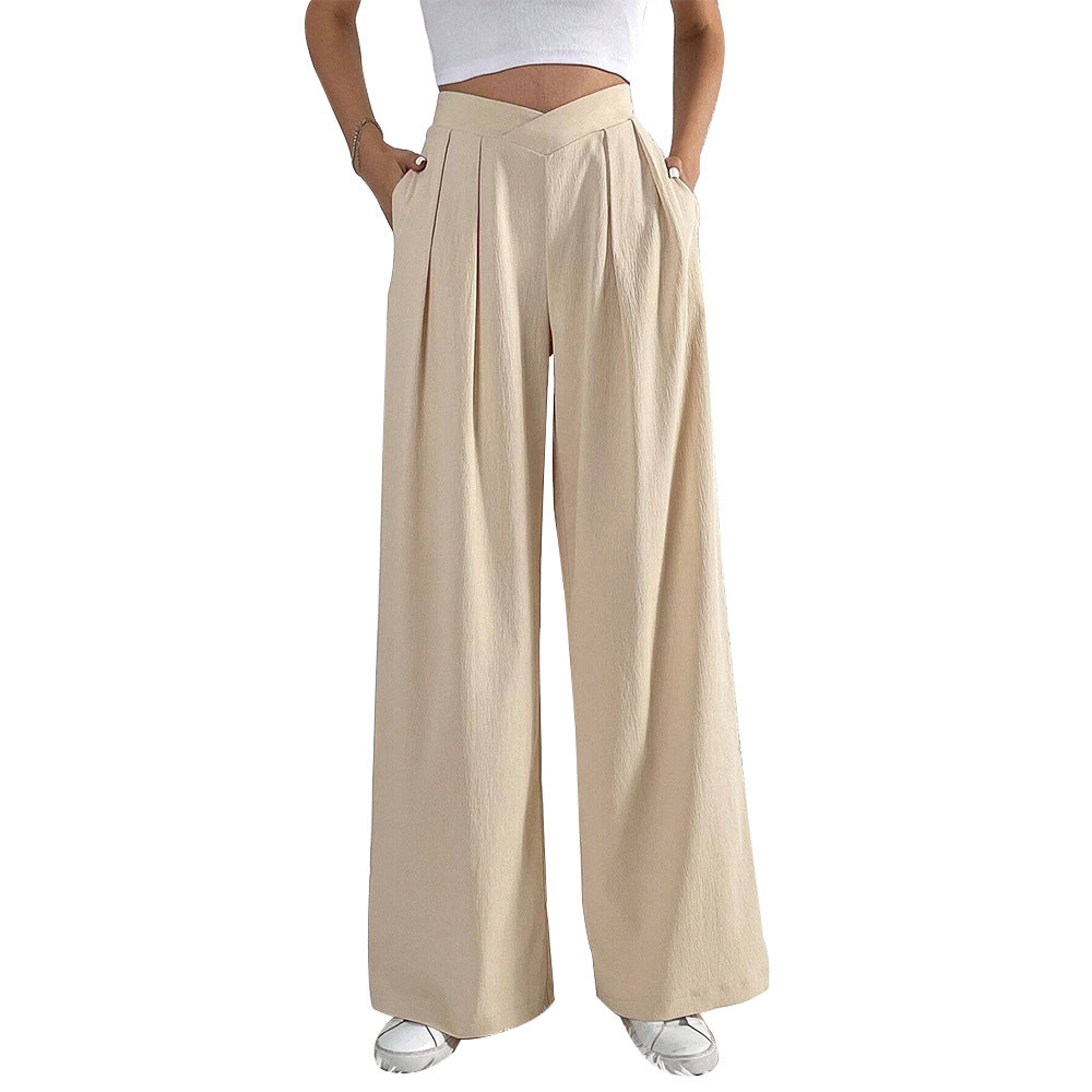 spring/summer new arrival: cross-border  fashion - european & american style commute-ready pleated wide-leg casual trousers, loose fit long pants