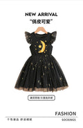Girls' export mesh dress - black flutter sleeve star print round neck sleeveless princess tutu dress