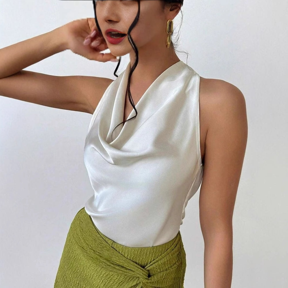 women's sexy sleeveless satin shirt  spring and summer  fashion work women's shirt
