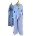 European and american cross-border women's fashion:  autumn new collection - stylish notch collar striped long sleeve shirt and high-waisted wide leg pants set