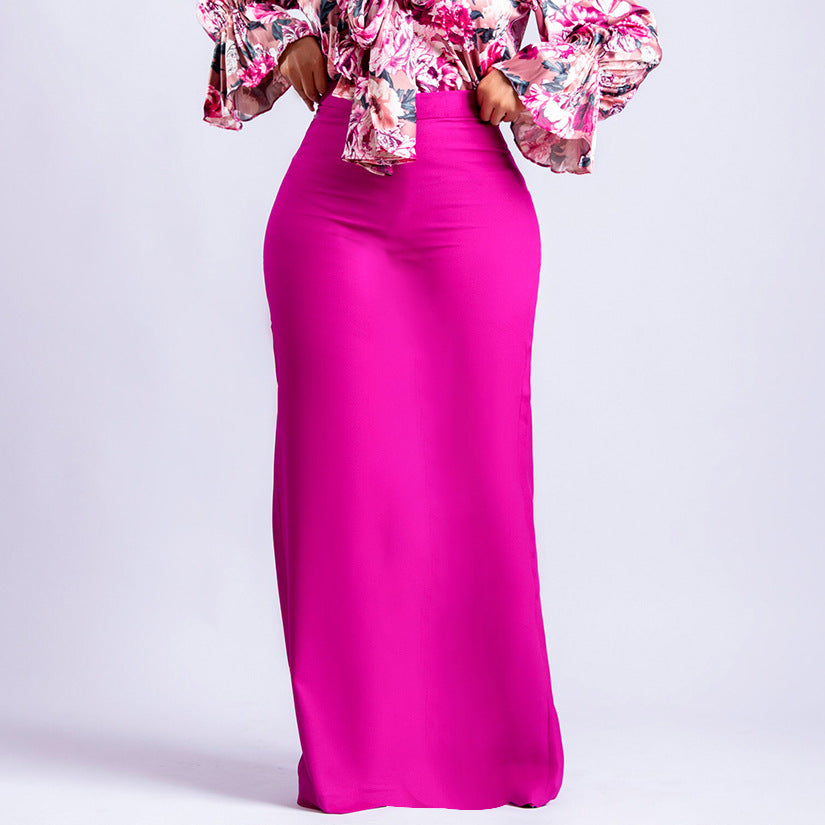 D343 european and american women's clothing  new fashion elegant solid color high waist midi skirt african maxi skirt