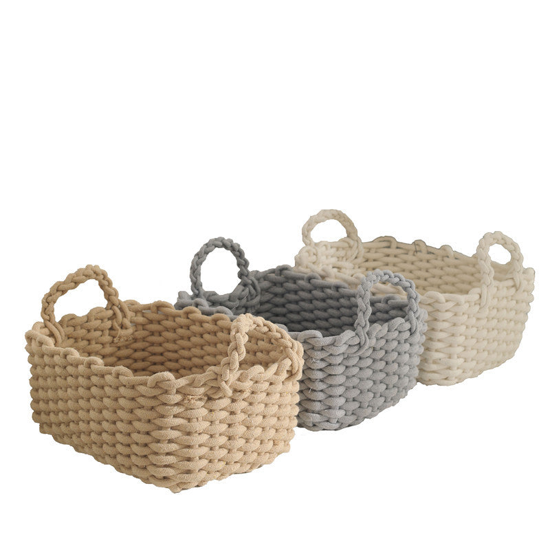 Japanese toys, cosmetics, woven cotton rope storage box, simple storage basket, snack key, desktop sundries basket, spot.