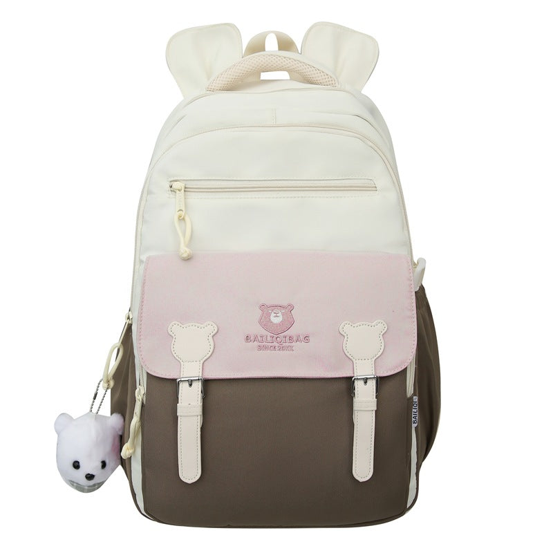 Trendy retro cute color block backpack - japanese style cartoon casual daypack - large capacity student schoolbag
