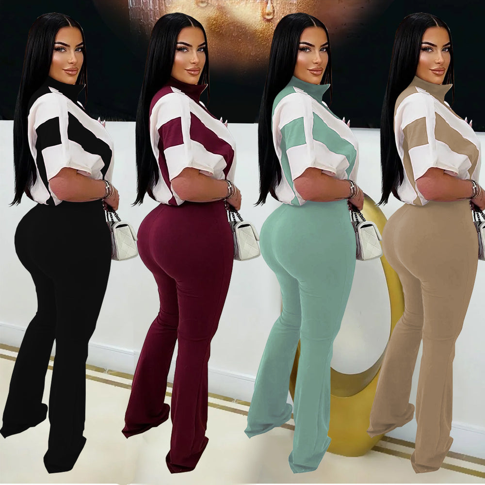 C7306 cross-border   fashion women's casual slim-fit activewear short sleeve top and pants set - new