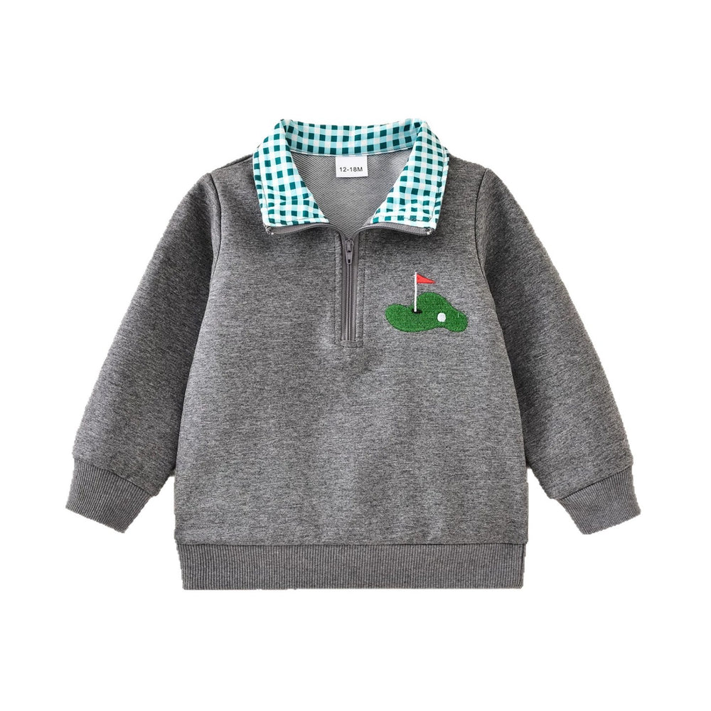 Boys' and girls' long-sleeve embroidered sports top with turn-down collar