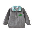 Boys' and girls' long-sleeve embroidered sports top with turn-down collar