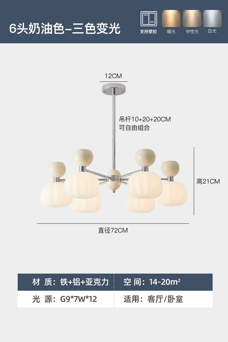 Full spectrum cream wind living room chandelier French pumpkin bedroom master bedroom light retro study light Zhongshan lighting package