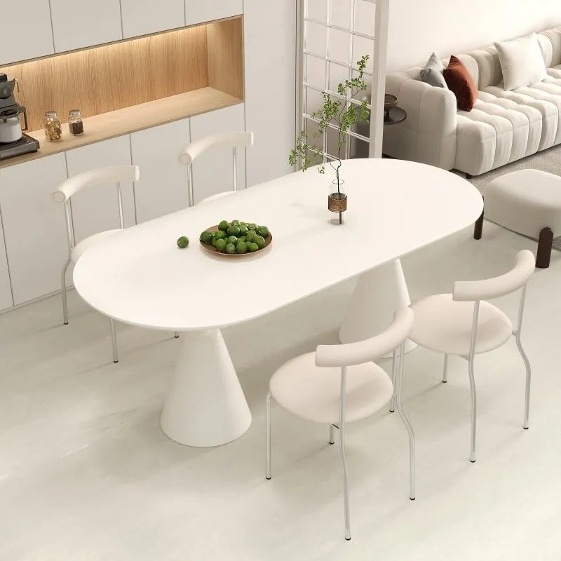 Luxury modern minimalist small apartment home oval dining table french cream style sintered stone dining table and chair set