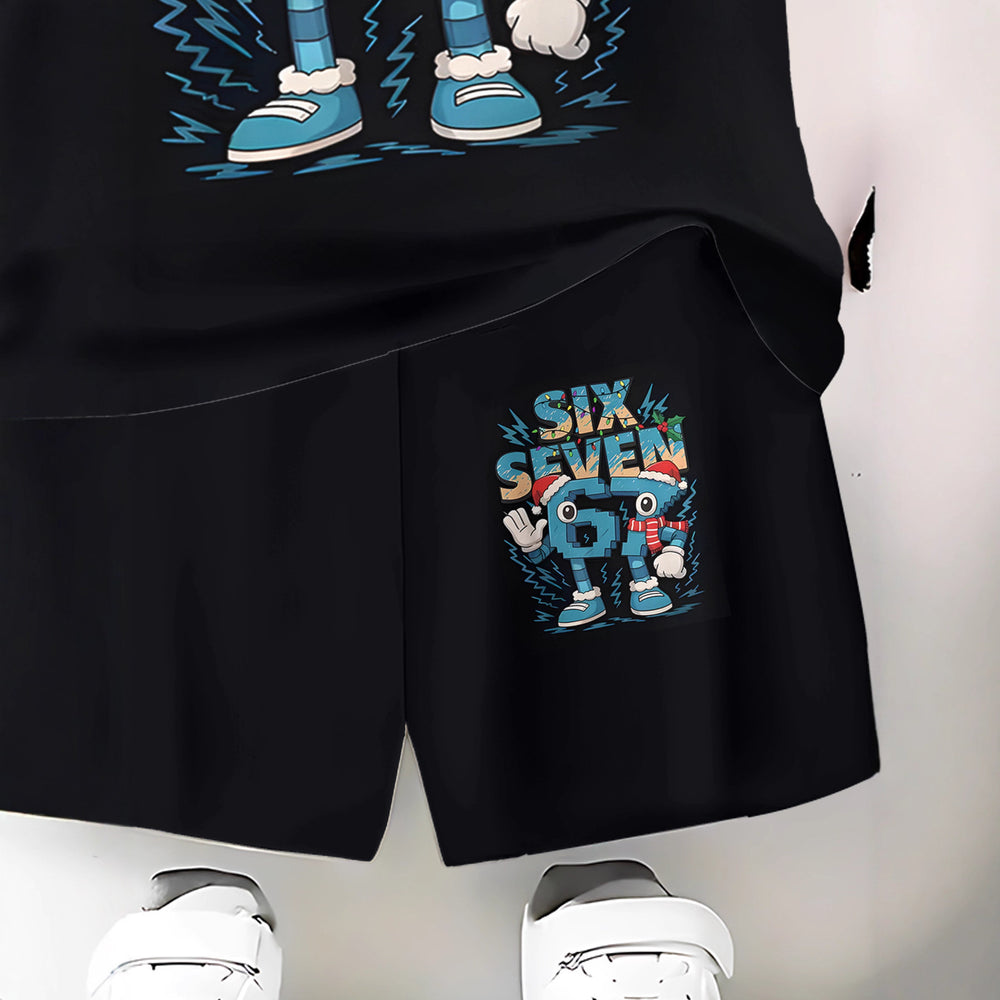 "stylish digital 67 print," perfect for summer wear, boys' outdoor sports t-shirt set