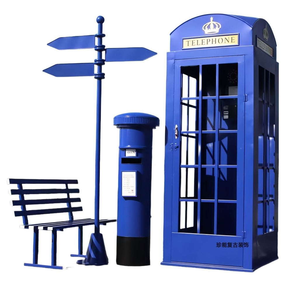 Retro iron telephone booth mailbox street sign bench popular store decoration floor-standing ornaments photography props model