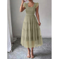 fashion  summer new arrival flying sleeve ruched ruffles vacation elegant mesh dress