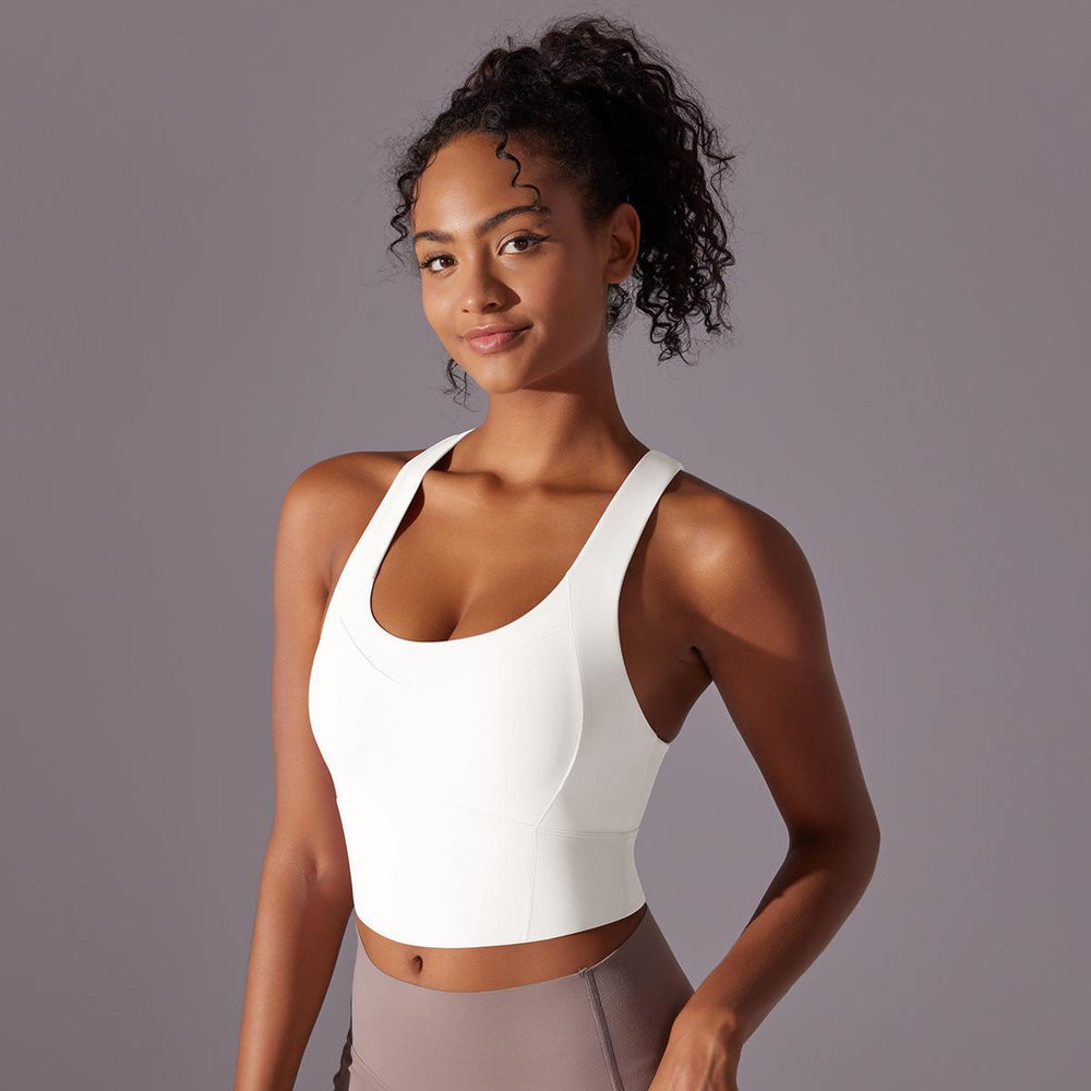 Fashion nude pure color seamless one-piece cup vest cross back yoga bra running fitness sports intimates women