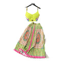 European and american retro court style printed set: women's short french bandeau camisole top + high-waisted pleated midi skirt