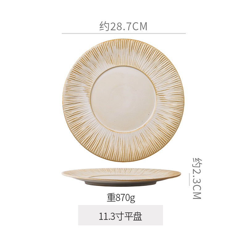 Retro kiln line pattern high-looking tableware restaurant hotel stylish display dessert plate steak plate for home dish plate
