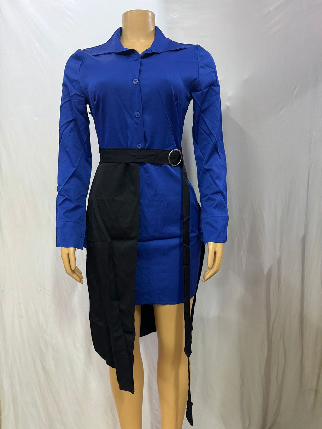 Cross-border European and American new models with belt lapel half cardigan waist hip wrap long sleeve color matching irregular dress women's clothing