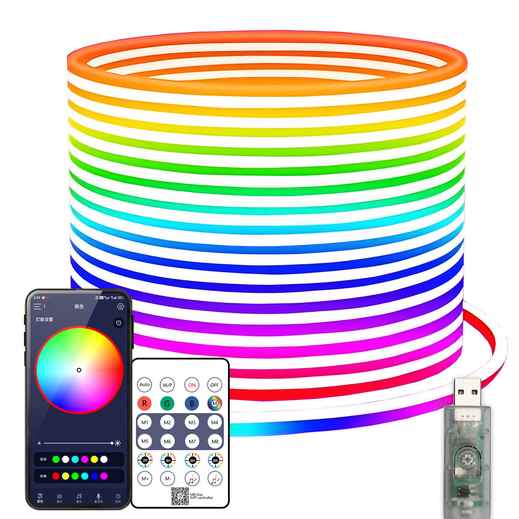Customized bluetooth control silicone light strip music synchronization car e-sports decorative atmosphere light RGB Symphony led light strip
