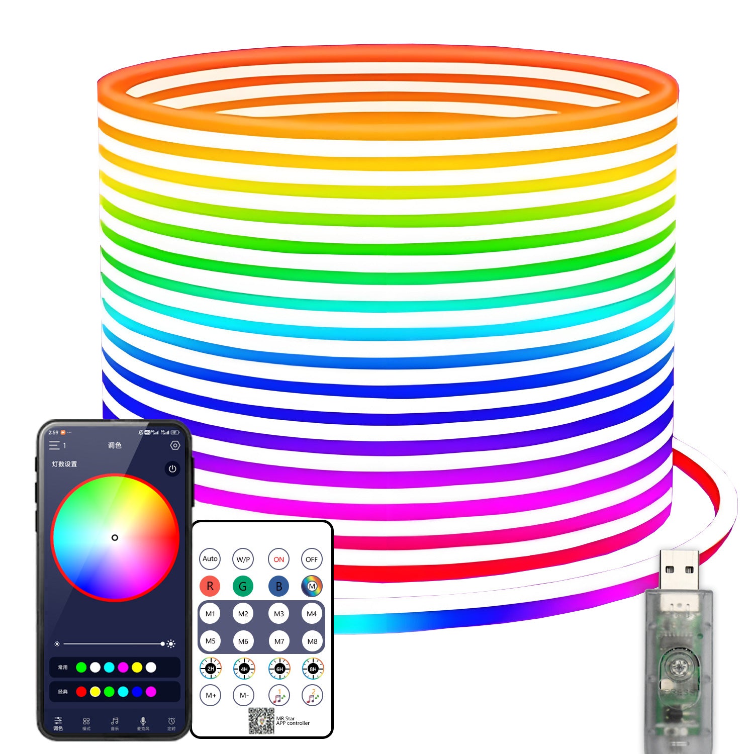 Customized bluetooth control silicone light strip music synchronization car e-sports decorative atmosphere light RGB Symphony led light strip