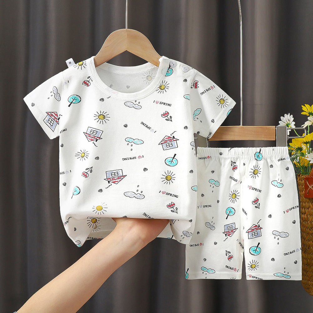 Summer children's clothing set: pure cotton t-shirt & underwear for boys and girls, baby & infant short-sleeve tee and shorts - dropshipping available