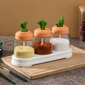 Kitchen spice jar set - home use oil, salt, sauce, vinegar combination set - condiment storage box - cactus glass seasoning jar bottle