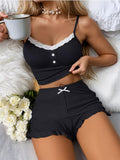 Amazon cross-border new european and american women's lingerie set - sexy lace trim cami top and shorts pajama set