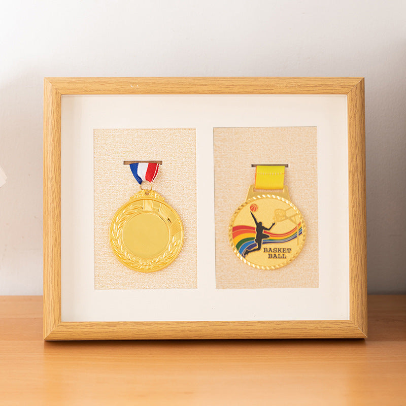 Wooden photo frame table medal storage display photo frame marathon gold medal hollow picture frame 10 inch keep medal