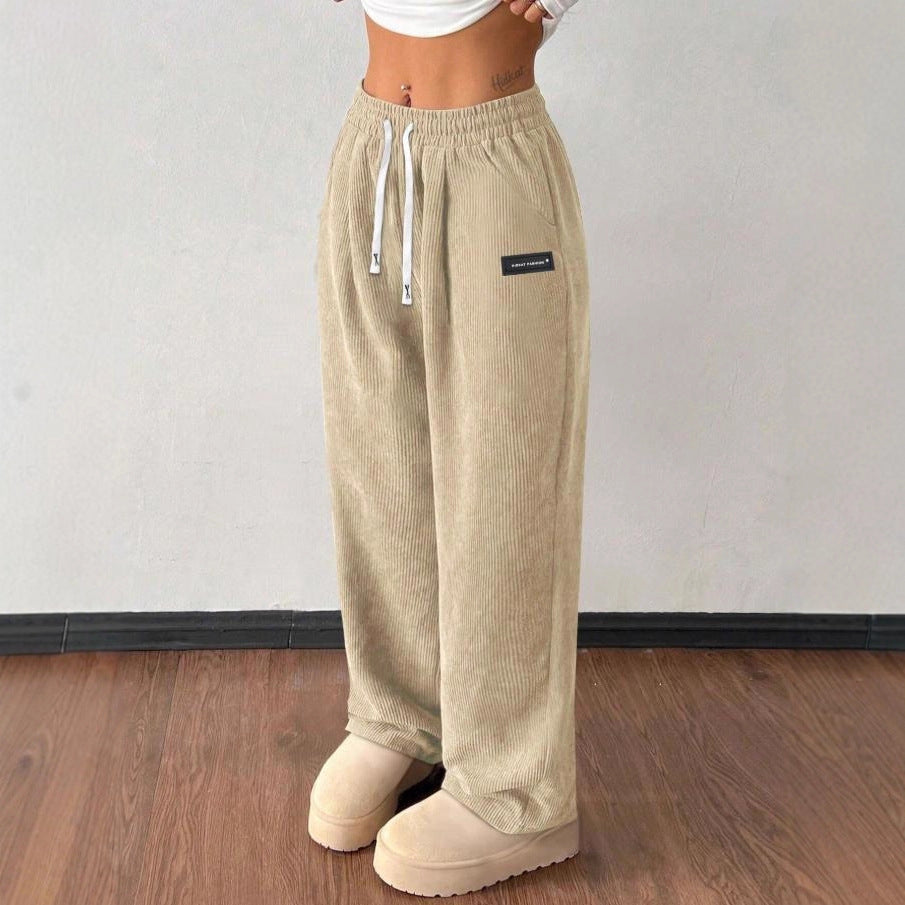autumn/winter new arrival: women's relaxed fit drawstring solid color pocket casual pants - perfect for cross-border e-commerce on  (us & europe)