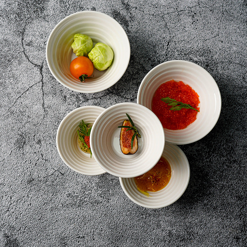 Restaurant hotel for home ceramic rice bowl dipping bowl scandinavian pure whitestylish ceramic soup bowl dessert tall bowl