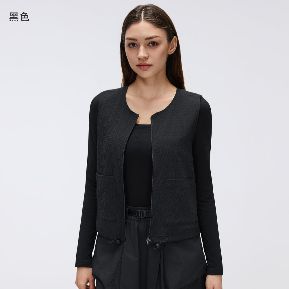 Casualeasiest for match round neck vest vest women's quick-drying breathable sleeveless topsshort zipper sports outweard26001