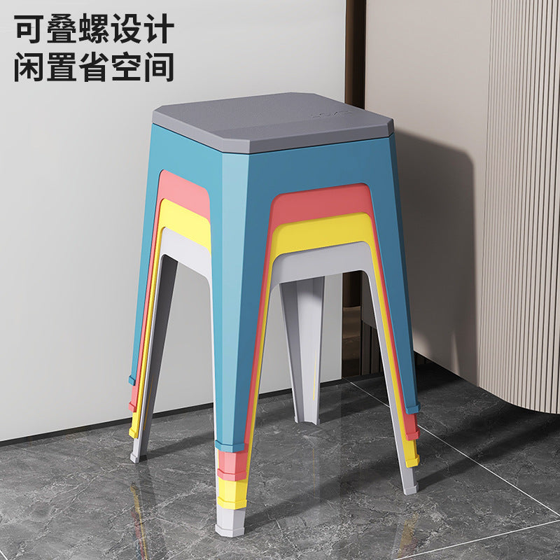 Household plastic small stool thickened creative bench two-color dining table stool spare stool strong and stackable for easy storage