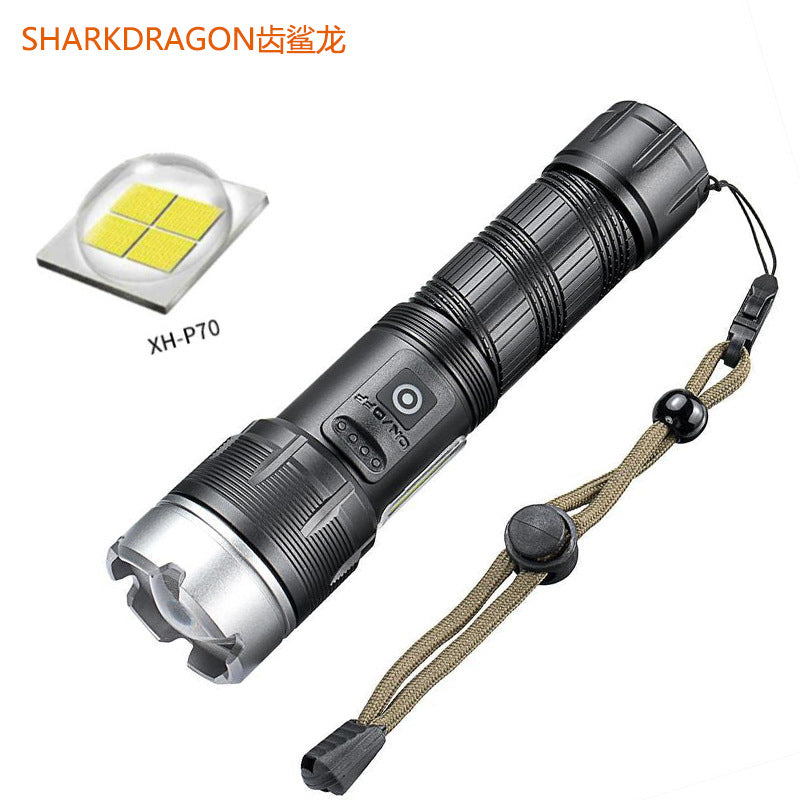 Cross-border new XHP90 + COB strong light flashlight USB charging outdoor zoom remote shooting tactical LED flashlight