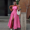 European and american women's clothing  autumn new collection: sweet and fresh sleeveless a-line maxi dress with cinched waist for a slimming silhouette