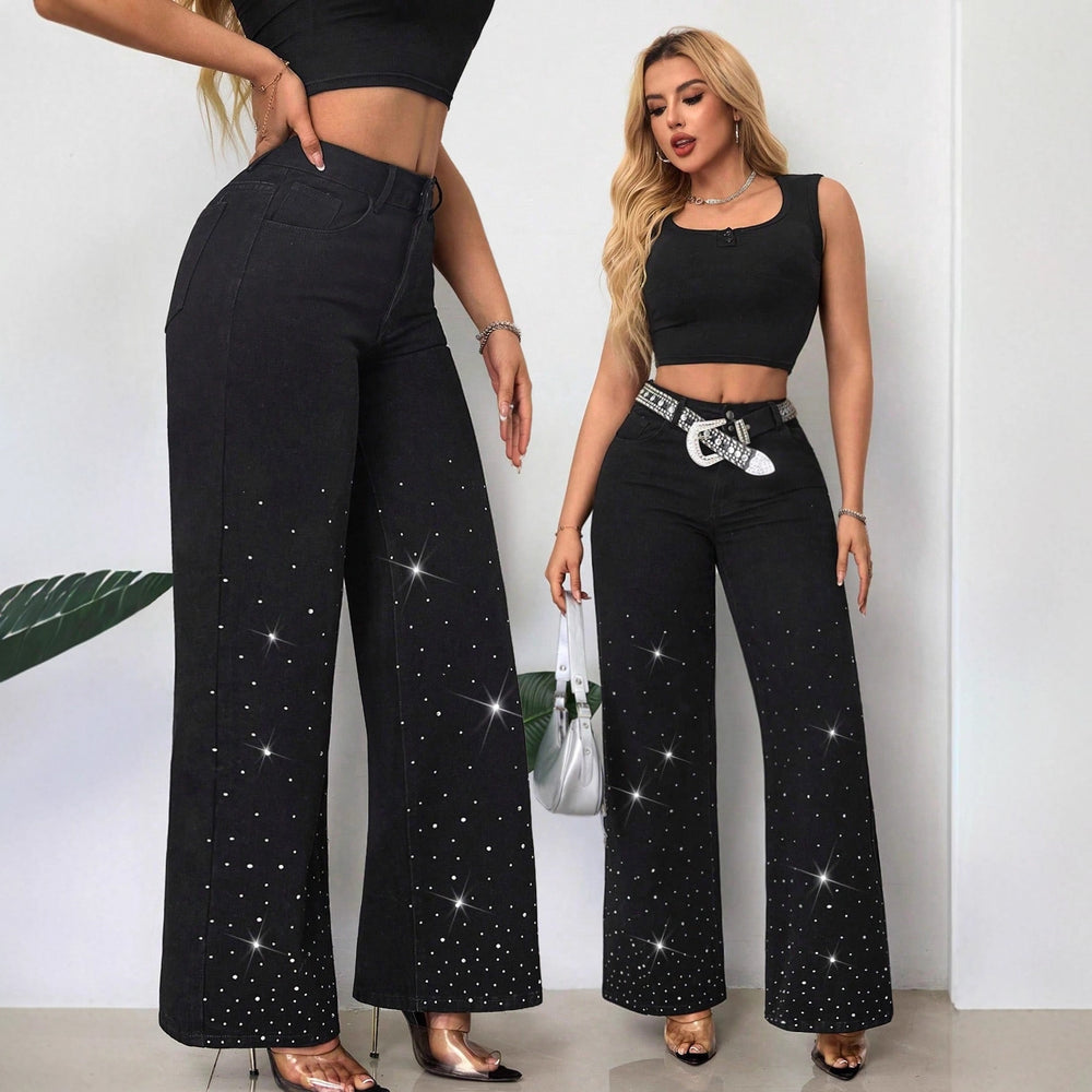 Pre-sale-65965# cross-border fashion  women's street loose slimming look wide leg trendy denim pants