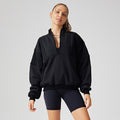 European and american style loose fit half-zip long sleeve yoga jacket - warm, fleece-lined stand collar running and workout top