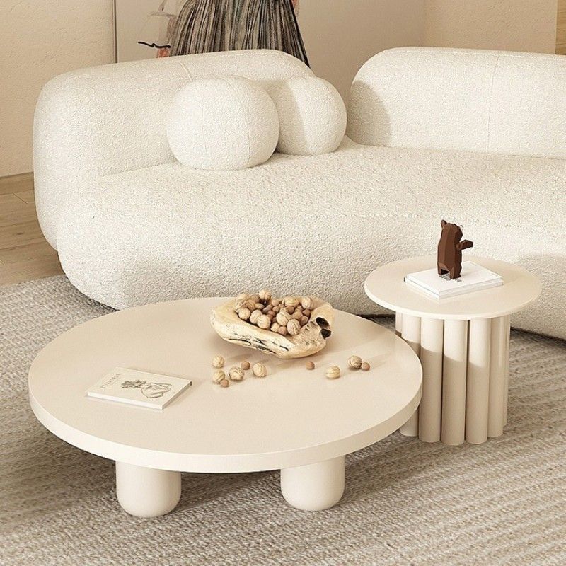 French internet celebrity stylish creative round coffee table cream nordic living room small apartment coffee table table wabi-sabi style