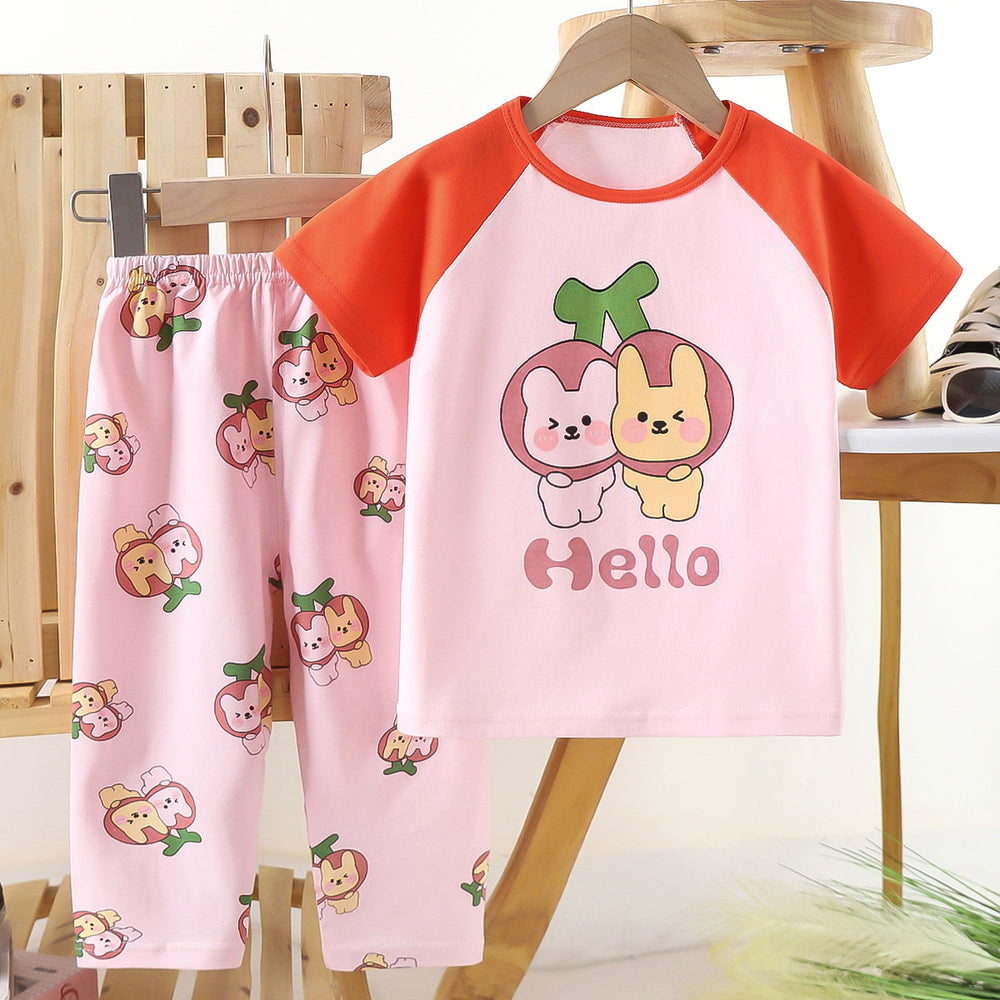 Kids' short-sleeve cotton set: summer t-shirt & pajamas for boys & girls - perfect for home wear and sleepwear
