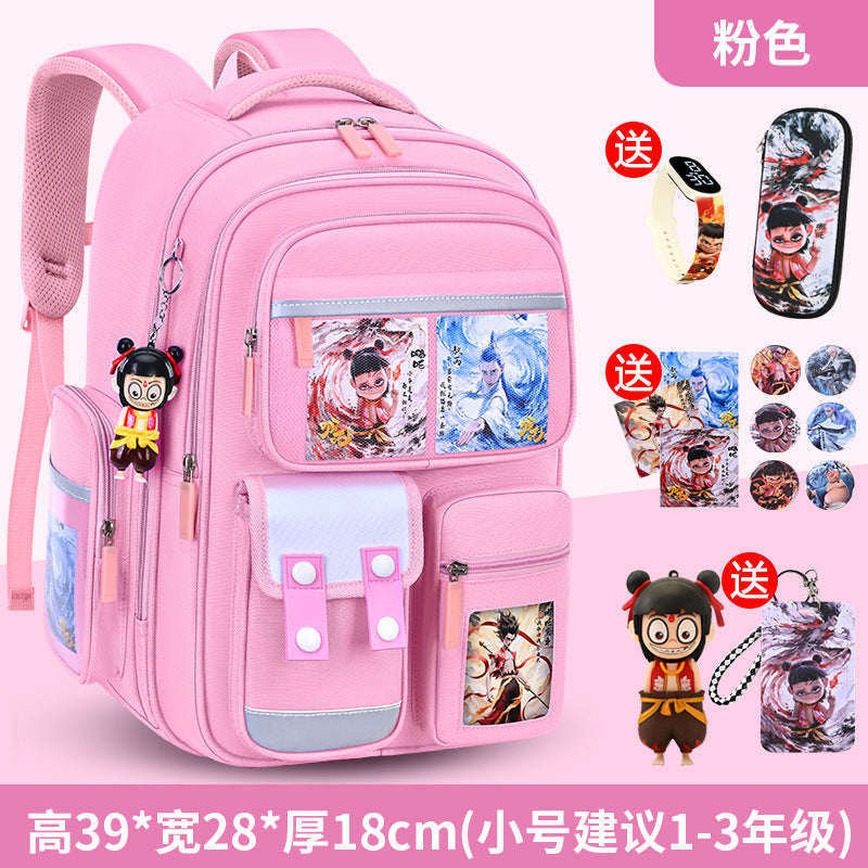 Nezha boy's schoolbag - lightweight, spine-protecting backpack for elementary school students (grades 1-6), suitable for boys and girls