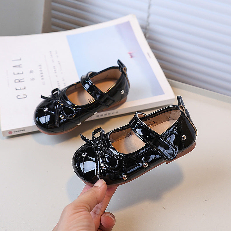 Vancahao kids' leather shoes -  autumn new collection, korean style, sweet bow princess shoes for little girls, soft sole